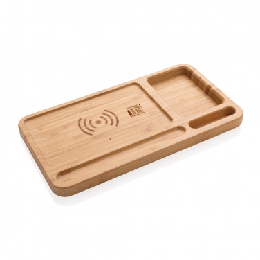 Logo trade corporate gifts image of: Bamboo desk organiser 5W wireless charger