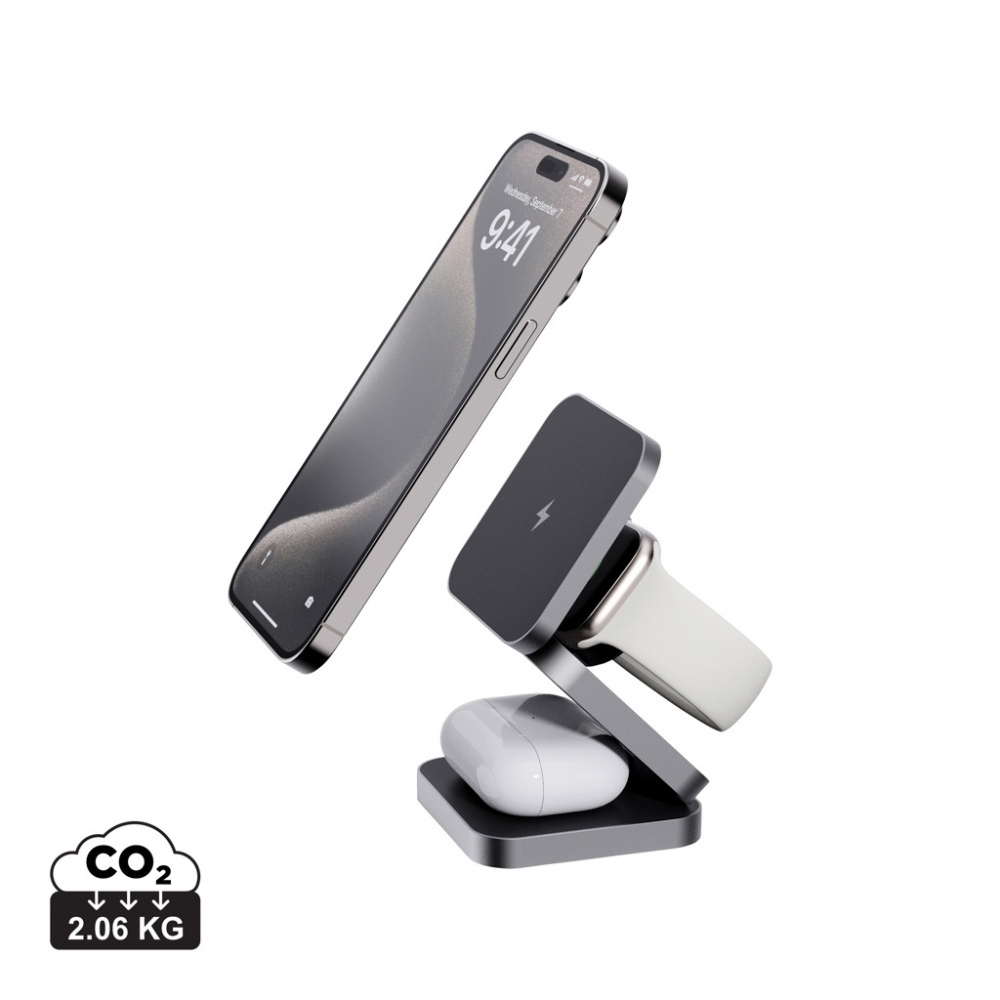 Logo trade business gift photo of: Terra RCS recycled aluminum foldable 3 in 1 15W charger