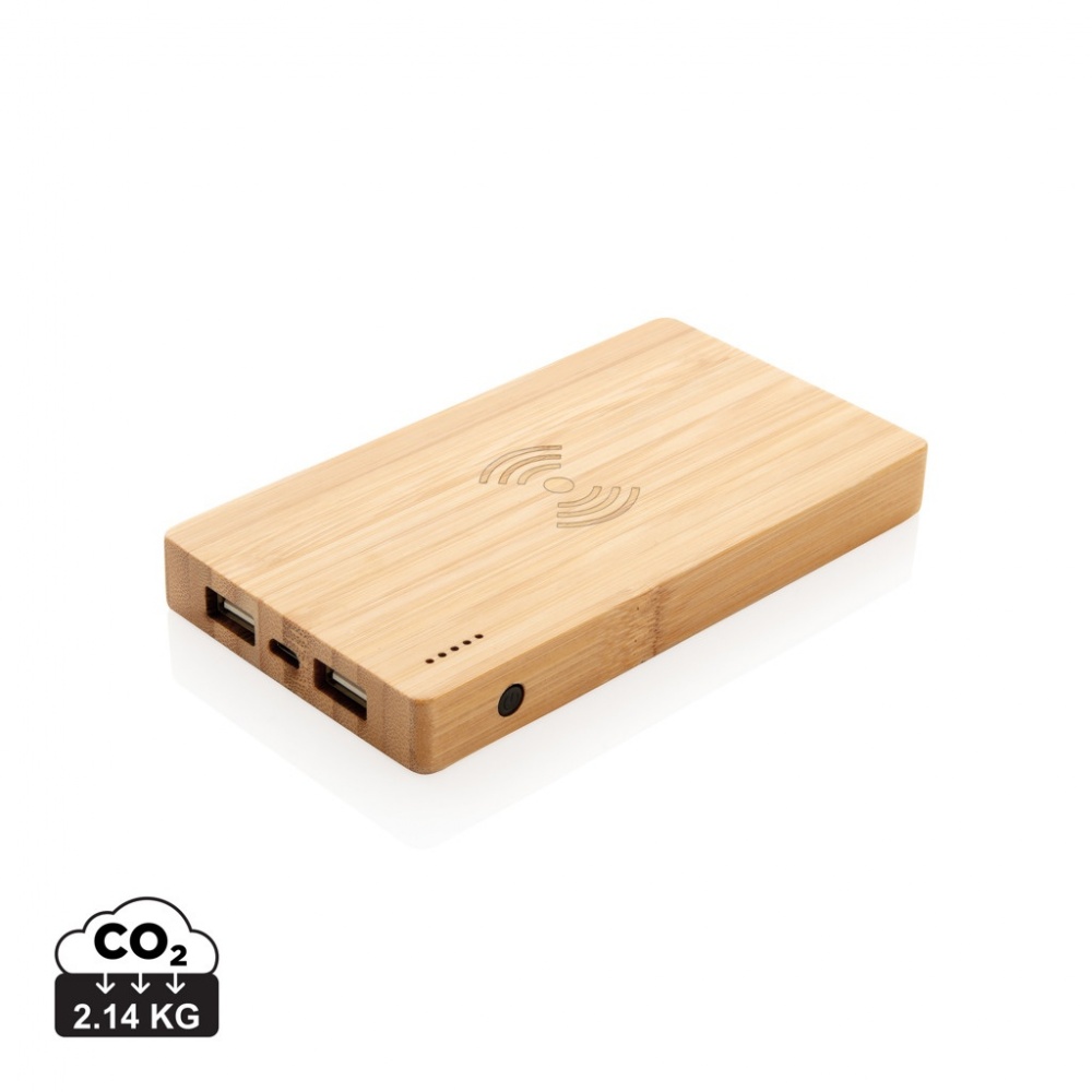 Logo trade business gift photo of: Bamboo 4.000 mAh wireless 5W Powerbank