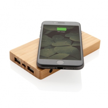 Logotrade corporate gift image of: Bamboo 4.000 mAh wireless 5W Powerbank