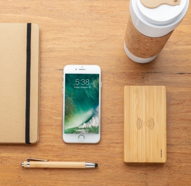 Logo trade promotional giveaway photo of: Bamboo 4.000 mAh wireless 5W Powerbank