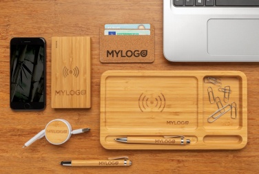 Logo trade promotional products picture of: Bamboo 4.000 mAh wireless 5W Powerbank