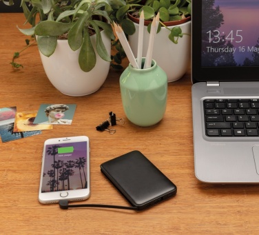 Logo trade promotional item photo of: 5.000 mAh Pocket Powerbank with integrated cables