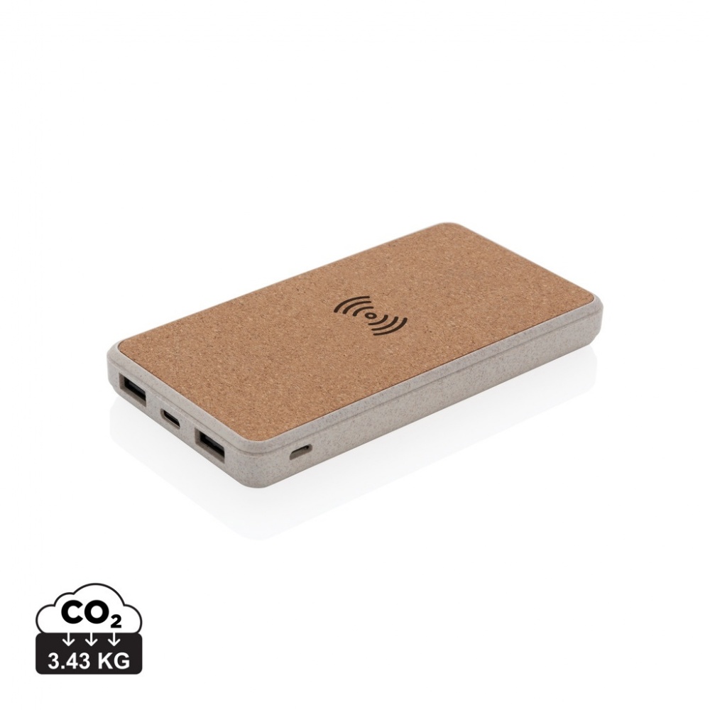 Logo trade promotional item photo of: Cork and Wheat Straw 8.000 mAh 5W wireless powerbank