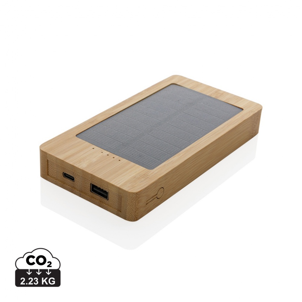 Logo trade promotional giveaways image of: Sunwick 10.000 mAh Bamboo solar powerbank