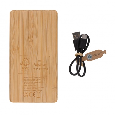 Logo trade promotional merchandise image of: Sunwick 10.000 mAh Bamboo solar powerbank