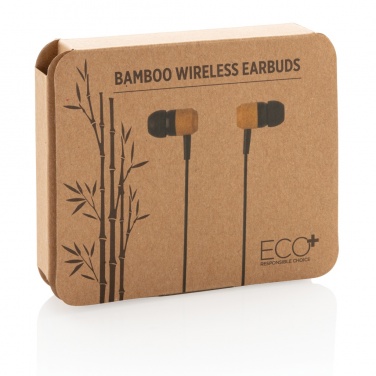 Logo trade promotional gifts image of: Bamboo wireless earbuds