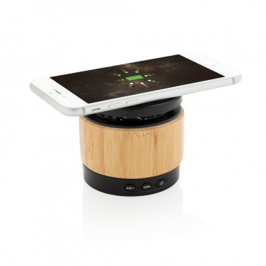 Logo trade promotional items picture of: Bamboo wireless charger speaker