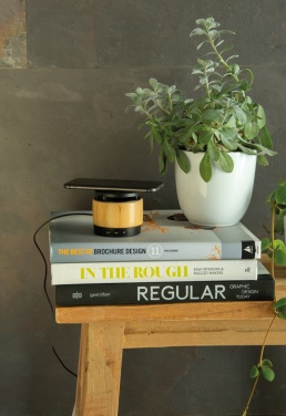 Logo trade corporate gifts picture of: Bamboo wireless charger speaker