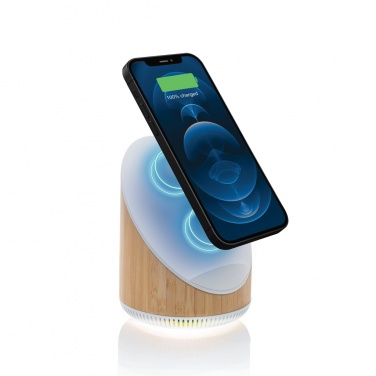 Logo trade promotional merchandise picture of: Ovate bamboo 5W speaker with 15W wireless charger