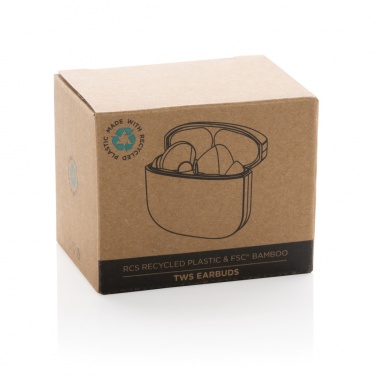 Logo trade business gift photo of: Bamboo TWS earbuds with RCS recycled plastic
