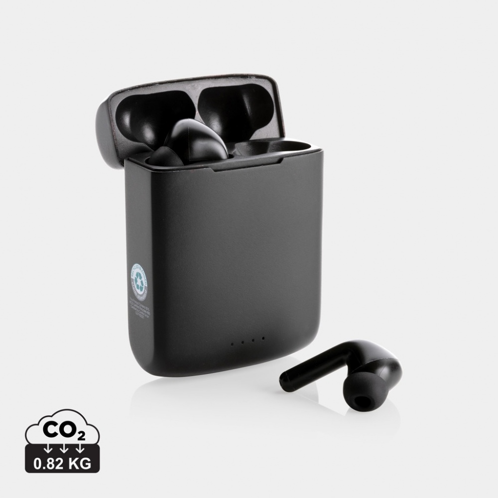 Logotrade promotional item image of: Skywave RCS recycled plastic solar earbuds