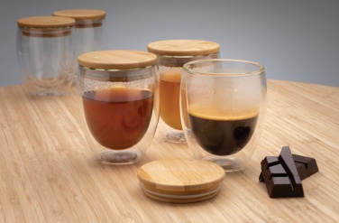 Logotrade advertising products photo of: Double wall borosilicate glass with bamboo lid 250ml 2pc set