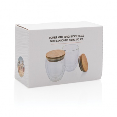 Logotrade business gifts photo of: Double wall borosilicate glass with bamboo lid 250ml 2pc set