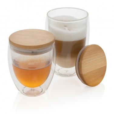 Logotrade promotional items photo of: Double wall borosilicate glass with bamboo lid 350ml