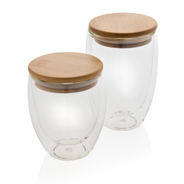 Logo trade promotional giveaway photo of: Double wall borosilicate glass with bamboo lid 350ml 2pc set