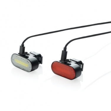Logo trade promotional product photo of: Lumino RCS recycled plastic USB re-chargeable bike light set