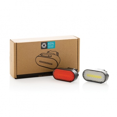 Logo trade advertising products picture of: Lumino RCS recycled plastic USB re-chargeable bike light set