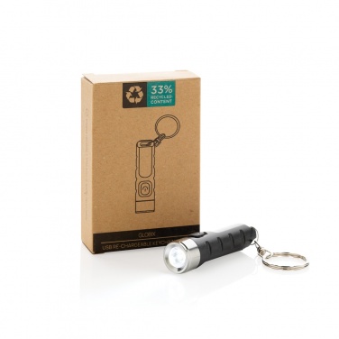 Logo trade promotional giveaways image of: Globix RCS recycled plastic USB re-chargeable keychain torch