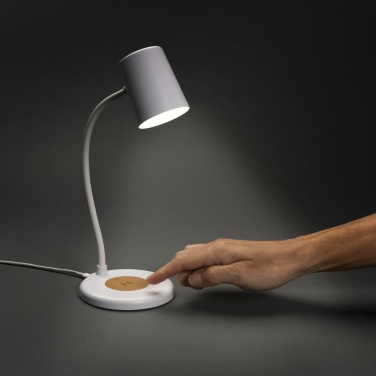 Logotrade promotional item picture of: Zenara RCS recycled plastic and cork 15W wireless desk lamp