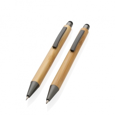 Logo trade promotional products image of: Bamboo modern pen set in box