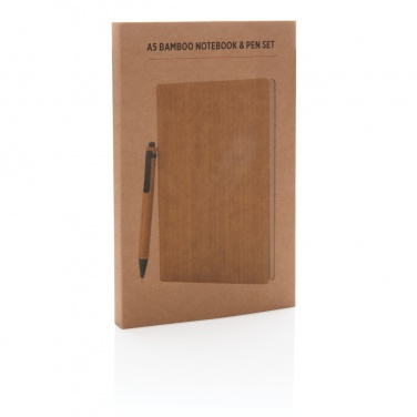 Logo trade promotional merchandise image of: A5 Bamboo notebook & pen set