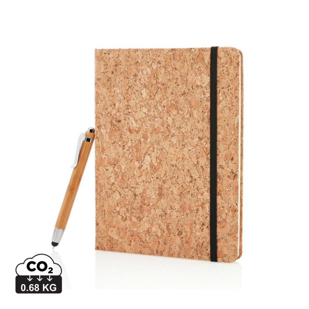 Logo trade promotional giveaway photo of: A5 notebook with bamboo pen including stylus