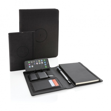 Logo trade promotional merchandise image of: Air 5W wireless charging portfolio A4 w/ 5000 mAh powerbank