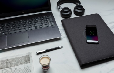 Logo trade promotional items picture of: Air 5W wireless charging portfolio A4 w/ 5000 mAh powerbank