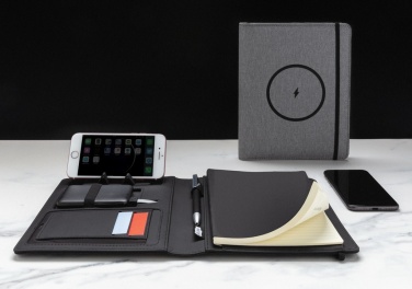 Logo trade promotional merchandise picture of: Air 5W wireless charging notebook with 5000mAh powerbank