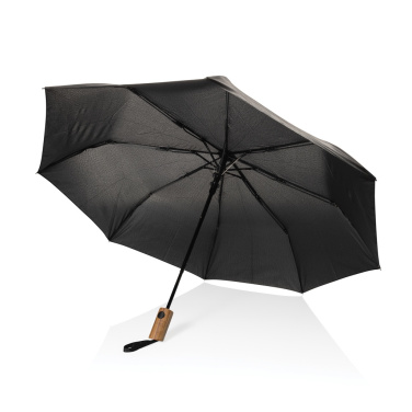 Logo trade advertising product photo of: Kaycey 21" AWARE™ RPET Acacia wood mini auto open umbrella