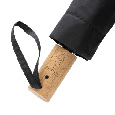 Logo trade promotional merchandise image of: Kaycey 21" AWARE™ RPET Acacia wood mini auto open umbrella