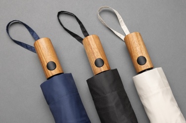 Logo trade corporate gifts image of: Kaycey 21" AWARE™ RPET Acacia wood mini auto open umbrella