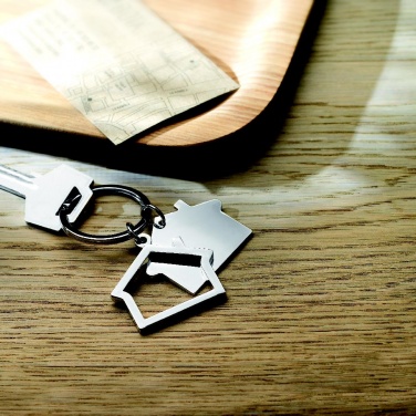 Logo trade promotional items image of: Metal key ring house shape Jyvaskyla