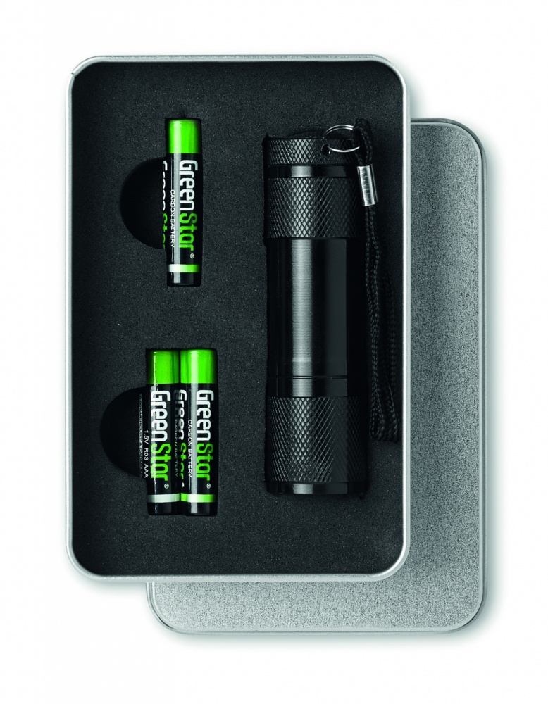 Logo trade promotional merchandise photo of: LED torch in tin box