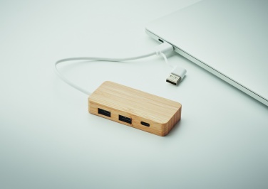 Logo trade promotional merchandise picture of: Bamboo USB 3 ports hub