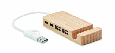 Logotrade promotional gift picture of: Bamboo USB 4 ports hub