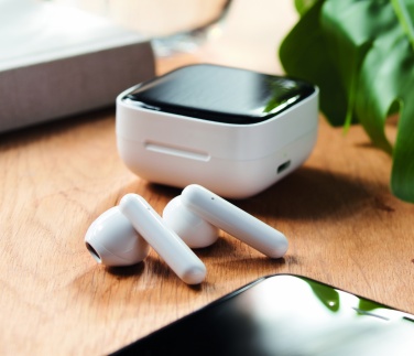 Logo trade promotional products image of: TWS earbuds with solar charger