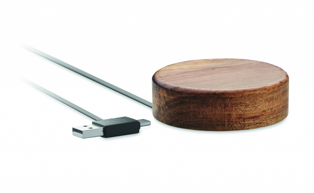 Logo trade promotional gift photo of: Wireless charger in acacia 15W