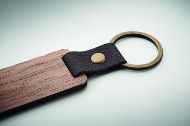 Logo trade promotional merchandise image of: Key ring in walnut and PU Kokkola