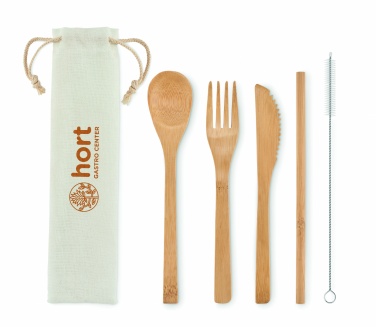 Logo trade business gifts image of: Bamboo cutlery with straw