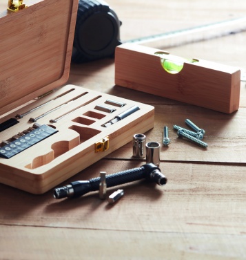 Logo trade corporate gift photo of: 21 pcs tool set in bamboo case