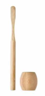 Logo trade promotional giveaways picture of: Bamboo tooth brush with stand