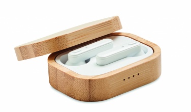 Logo trade promotional giveaways image of: TWS earbuds in bamboo case