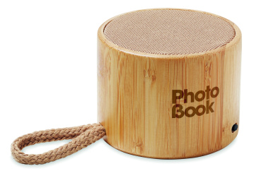 Logo trade promotional gift photo of: Round bamboo wireless speaker