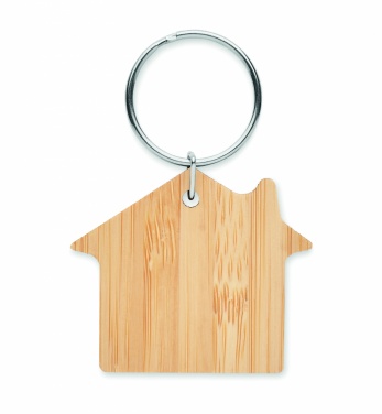 Logo trade promotional items image of: House shaped bamboo key ring Järvenpää