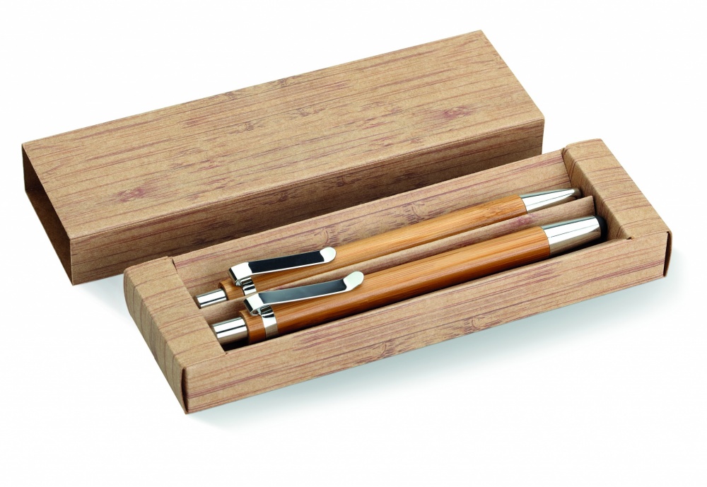 Logo trade promotional products picture of: Bamboo pen and pencil set