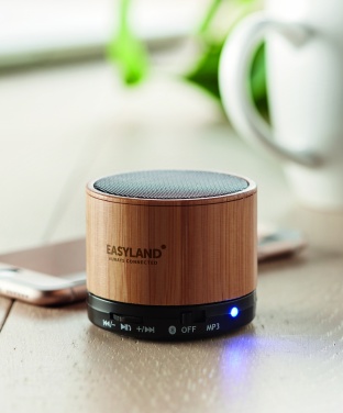 Logotrade promotional item picture of: Round Bamboo wireless speaker