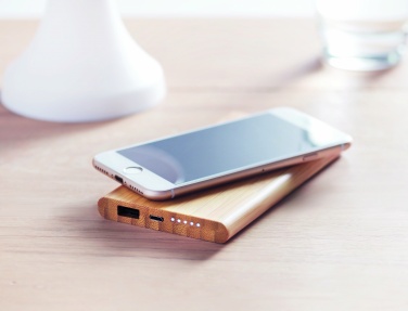 Logo trade corporate gift photo of: Wireless power bank in bamboo 6000mAh ARENA