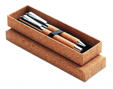 Logo trade promotional gift photo of: Metal Ball pen set in cork box